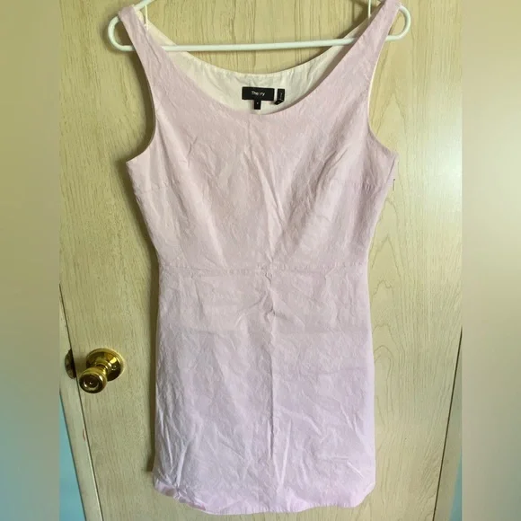 THEORY Ballerina Scoopneck Linen Blend Mini Dress Pink Sz 6